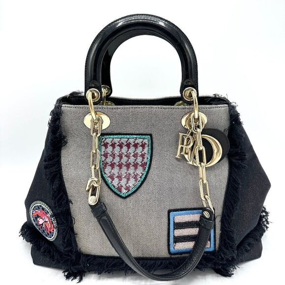 Christian Dior Denim Cruise Collection D-Light Canvas Patchwork Tote - Picture 1 of 10
